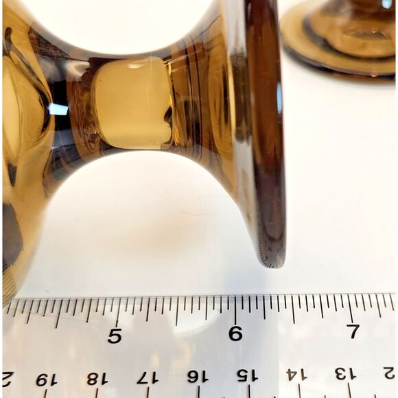 VTG Retro 8oz Wine Glasses Smoky‎ Amber Set 2 Raised Swirl - Picture 8 of 9